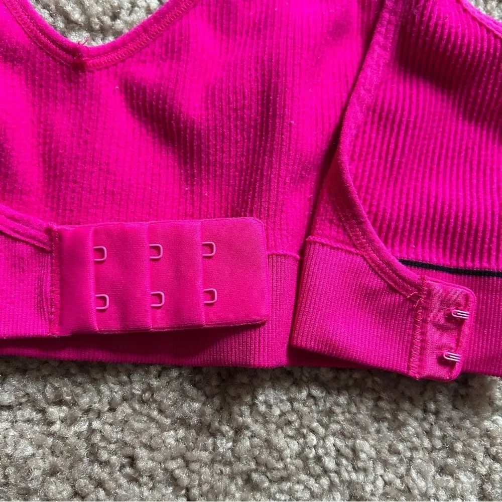 Bonds Originals Womens Deep V Pink Racerback Retro Rib Sports Bra Size Medium